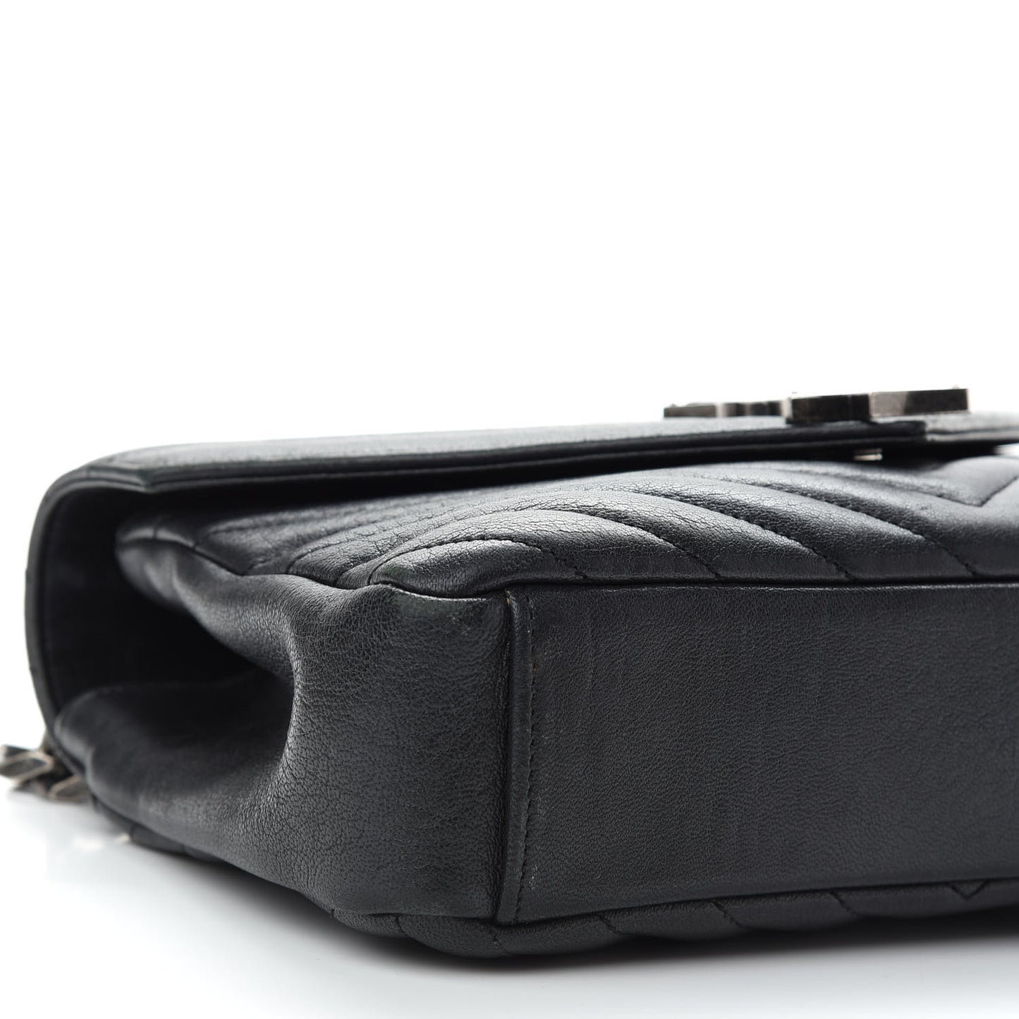 Sheepskin Matelasse Chevron Monogram Medium College Bag Black