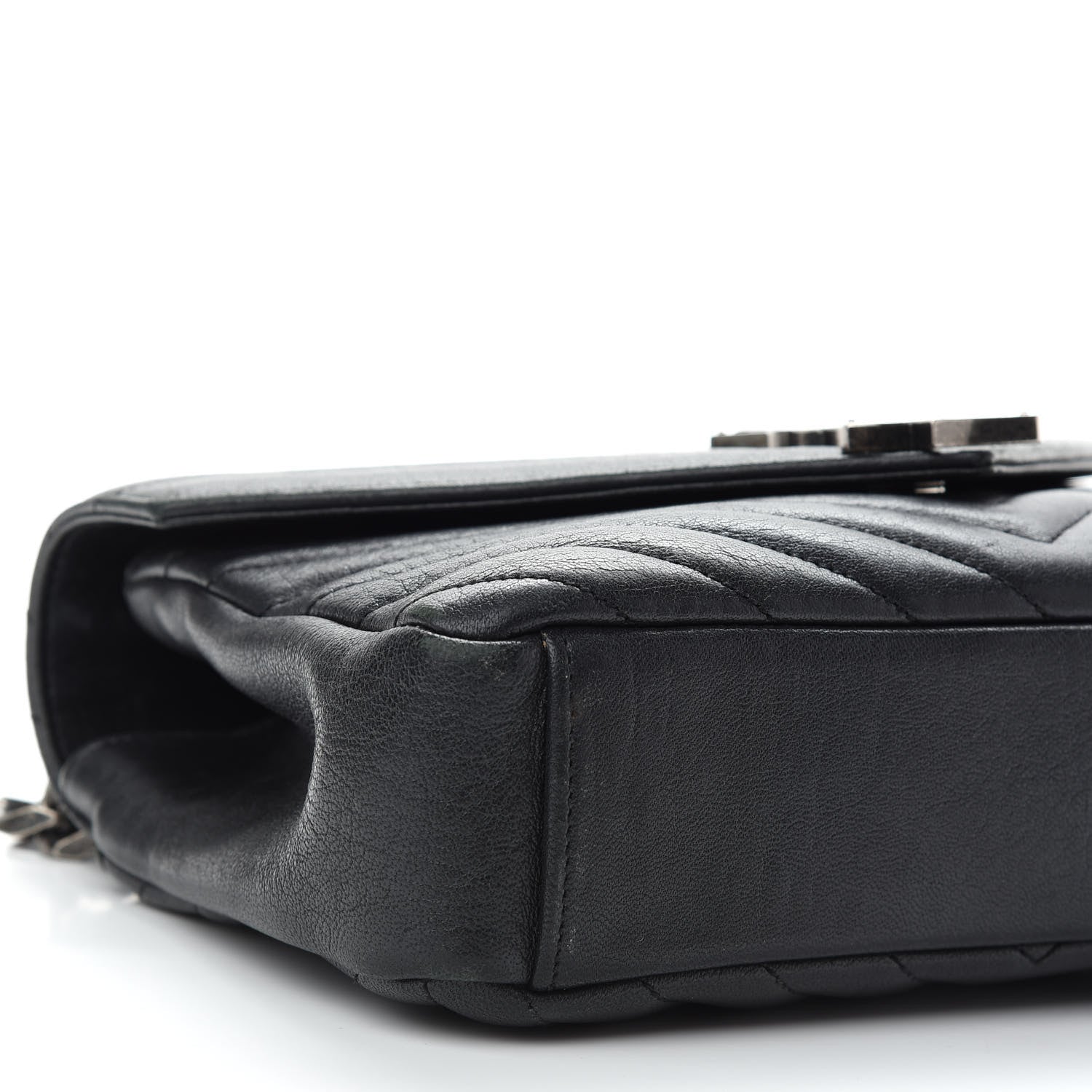 Saint Laurent Sheepskin Matelasse Chevron Monogram Medium College Bag Black 7 of 9