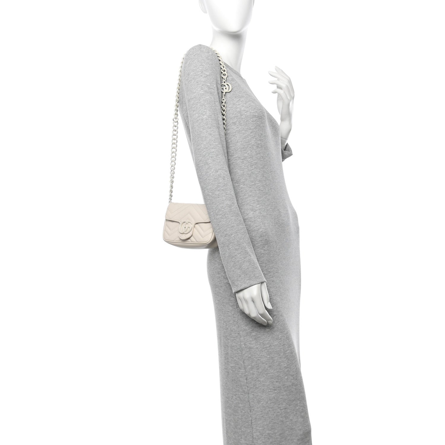 Gucci Calfskin Matelasse Monochrome GG Marmont Chain Belt Bag Mystic White 2 of 12