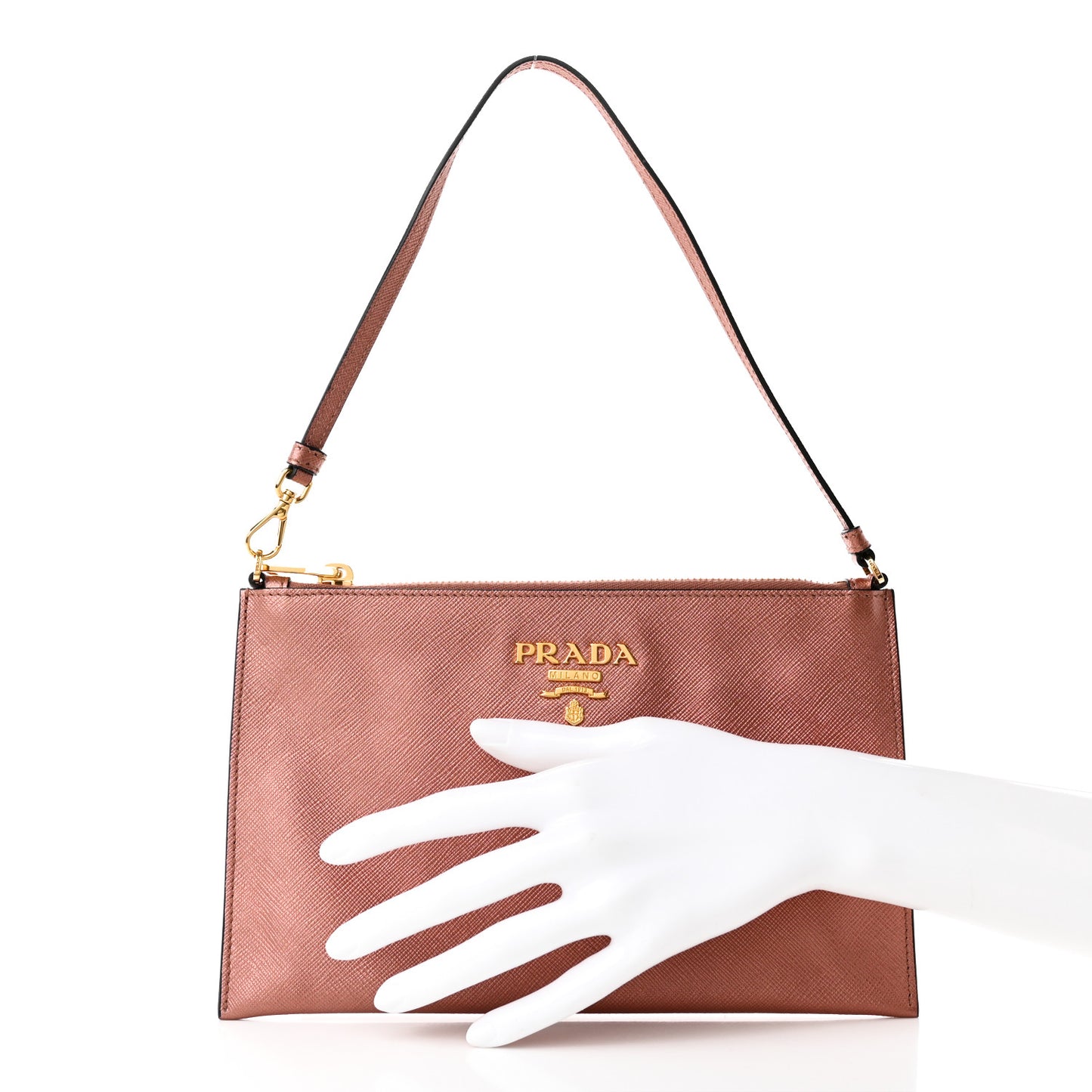 Metallic Saffiano Small Flat Pouch Antico Mordore