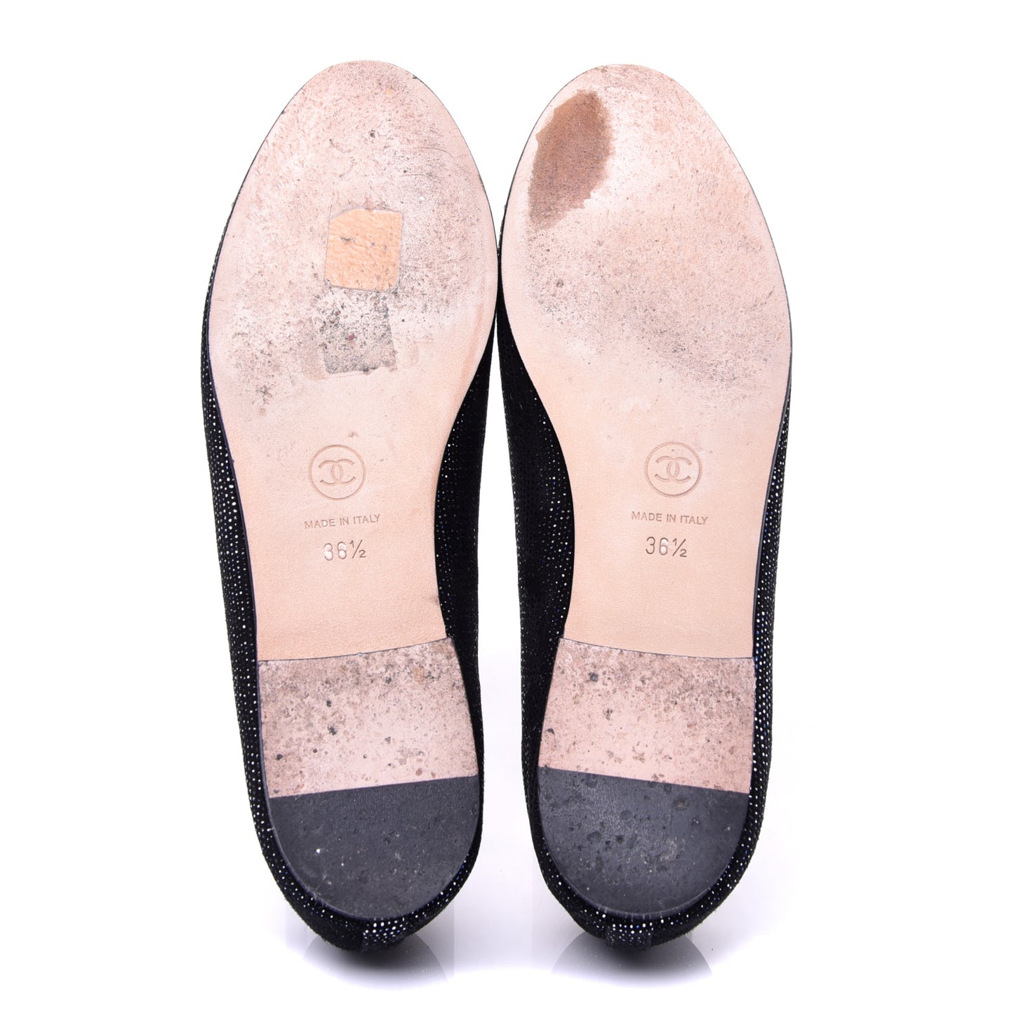 Fantasy Goatskin Patent Calfskin CC Cap Toe Ballerina Flats 36.5 Black Blue