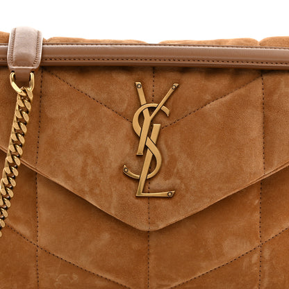 Saint Laurent Suede Calfskin Quilted Small Loulou Puffer Monogram Chain Satchel Cinnamon 8 of 10