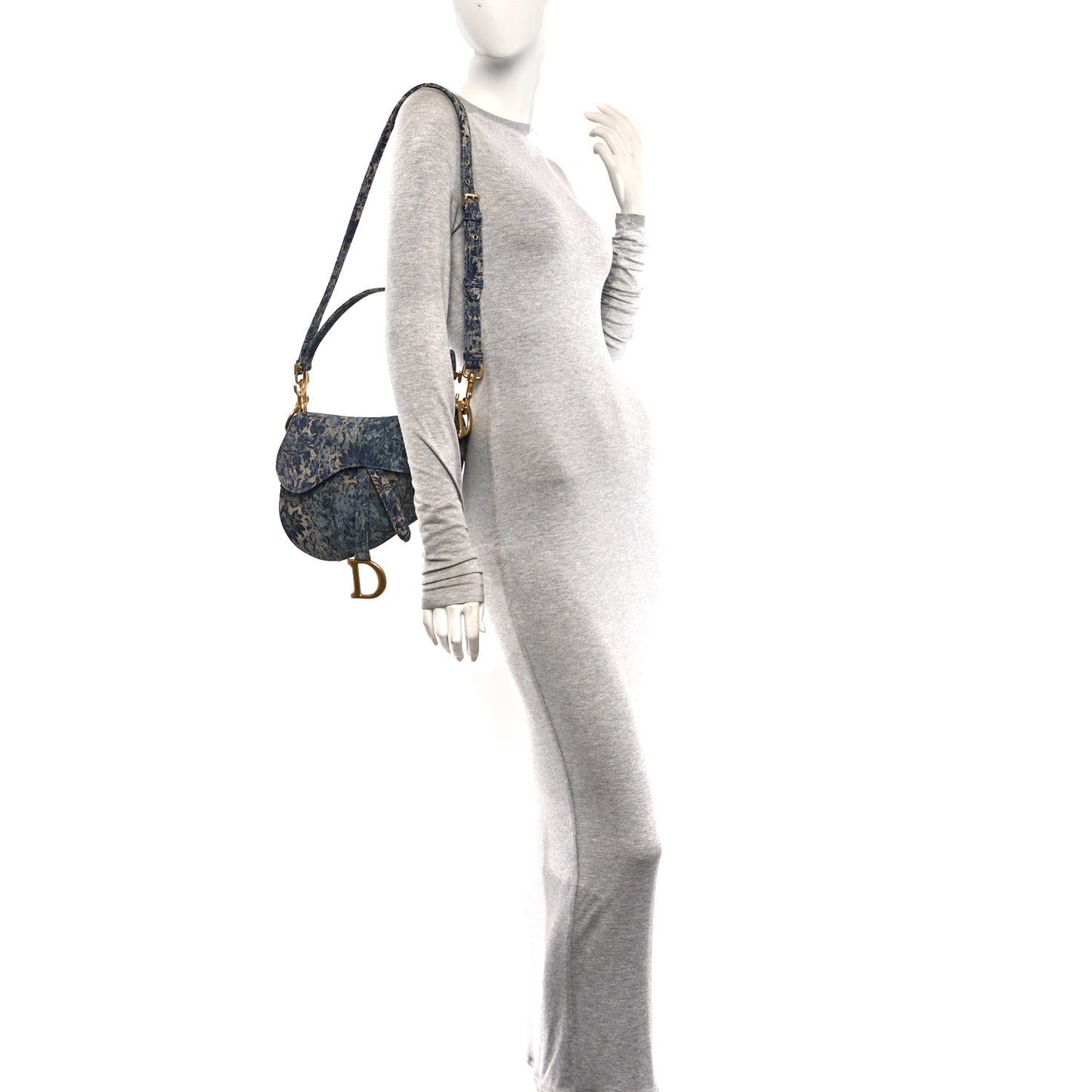 Denim Brocart Embroidered Saddle Bag Blue