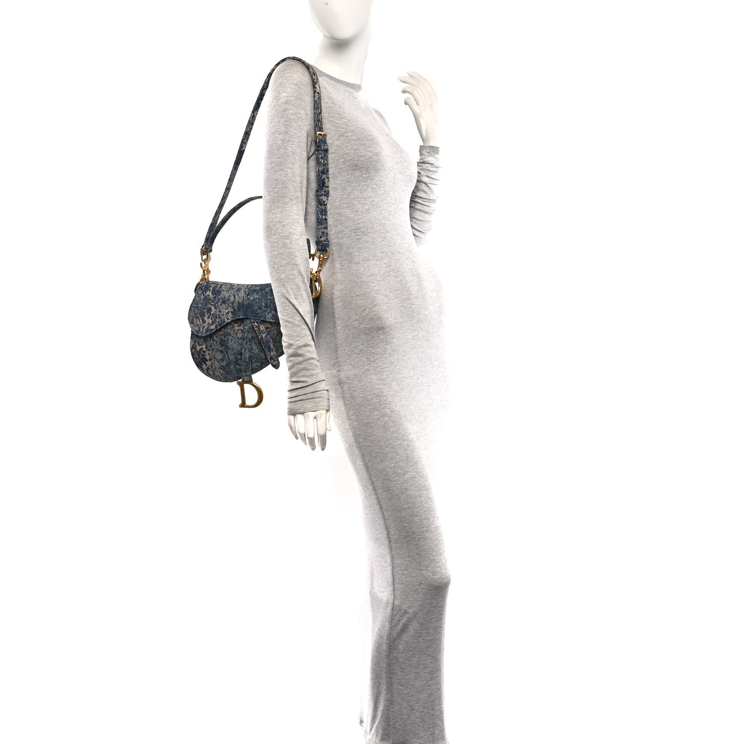 Christian Dior Denim Brocart Embroidered Saddle Bag Blue 2 of 11