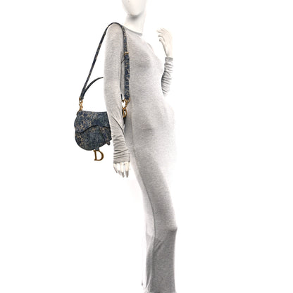 Christian Dior Denim Brocart Embroidered Saddle Bag Blue 2 of 11