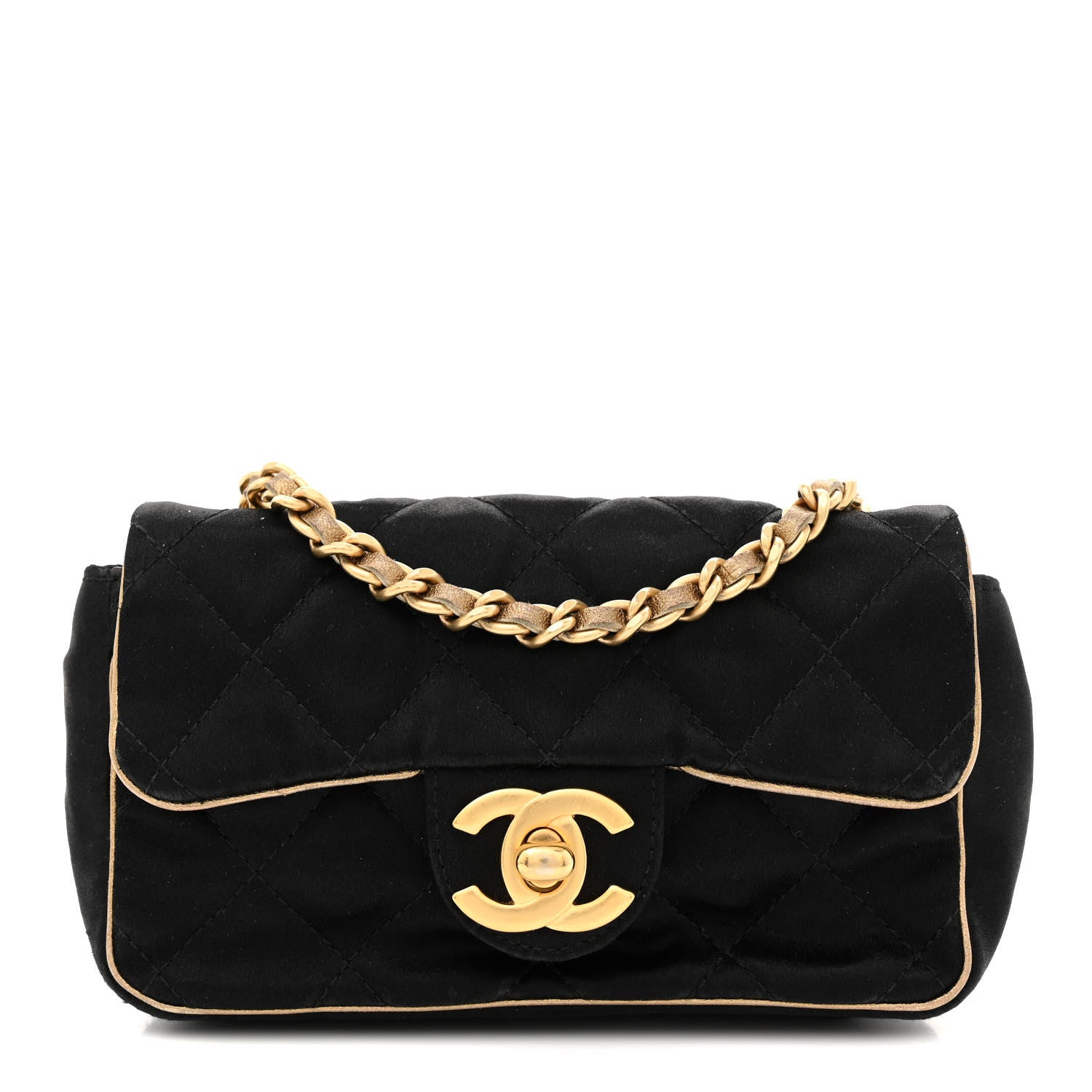 Chanel Satin Quilted Extra Mini Flap Black Gold 1 of 11
