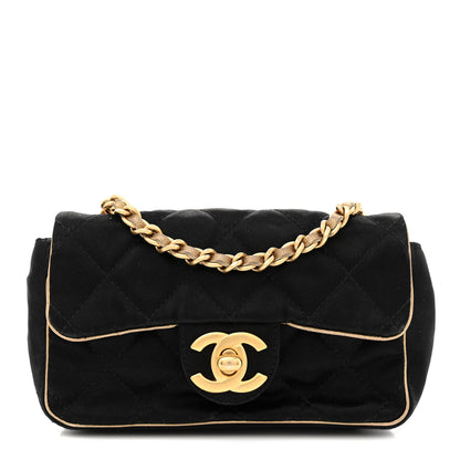 Chanel Satin Quilted Extra Mini Flap Black Gold 1 of 11