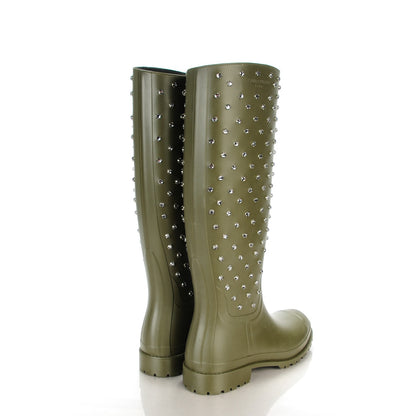 Saint Laurent Rubber Studded Festival Rain Boots 38 New Kaki Fonce 4 of 8