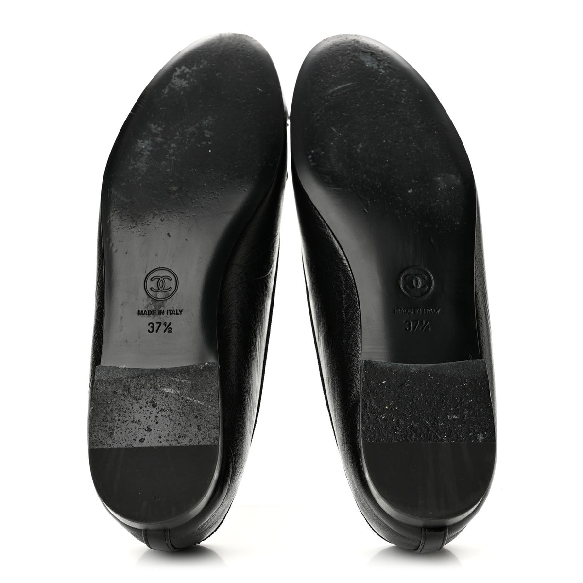 Crumpled Shiny Lambskin CC Cap Toe Ballerina Flats 37.5 Black White