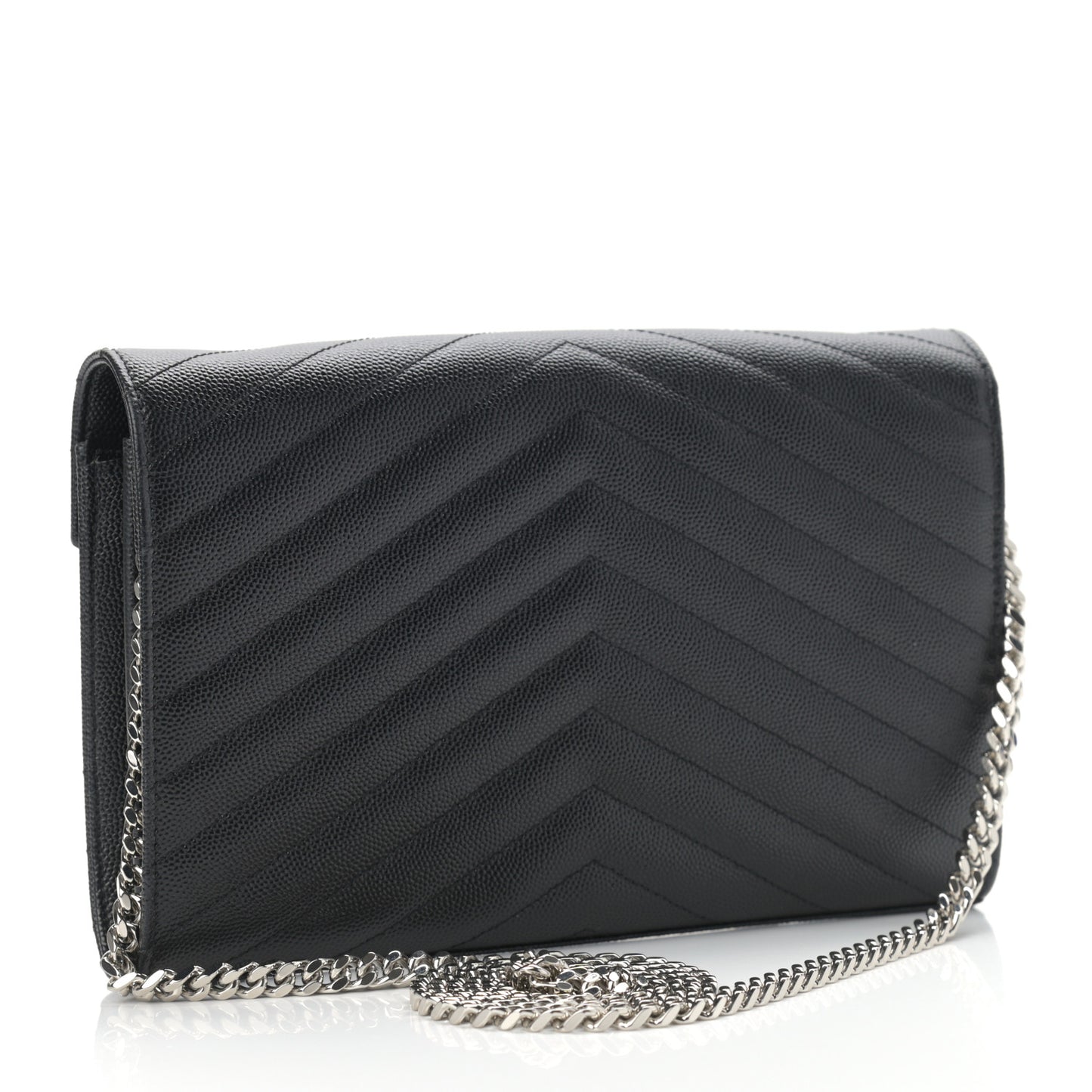 Grain De Poudre Matelasse Chevron Monogram Chain Wallet Black