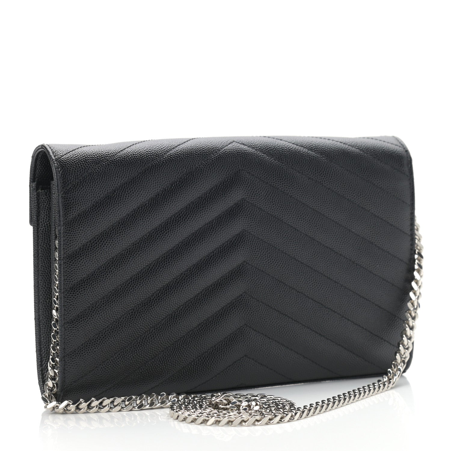 Saint Laurent Grain De Poudre Matelasse Chevron Monogram Chain Wallet Black 2 of 10