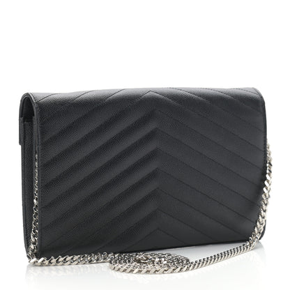 Saint Laurent Grain De Poudre Matelasse Chevron Monogram Chain Wallet Black 2 of 10