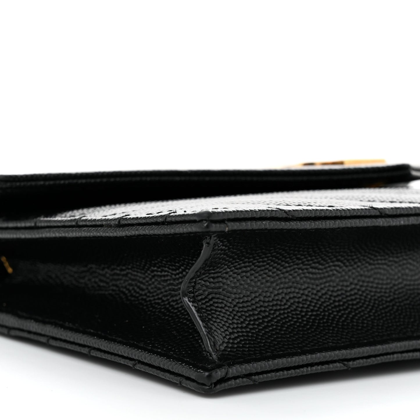 Grain De Poudre Matelasse Chevron Monogram Envelope Chain Wallet Black