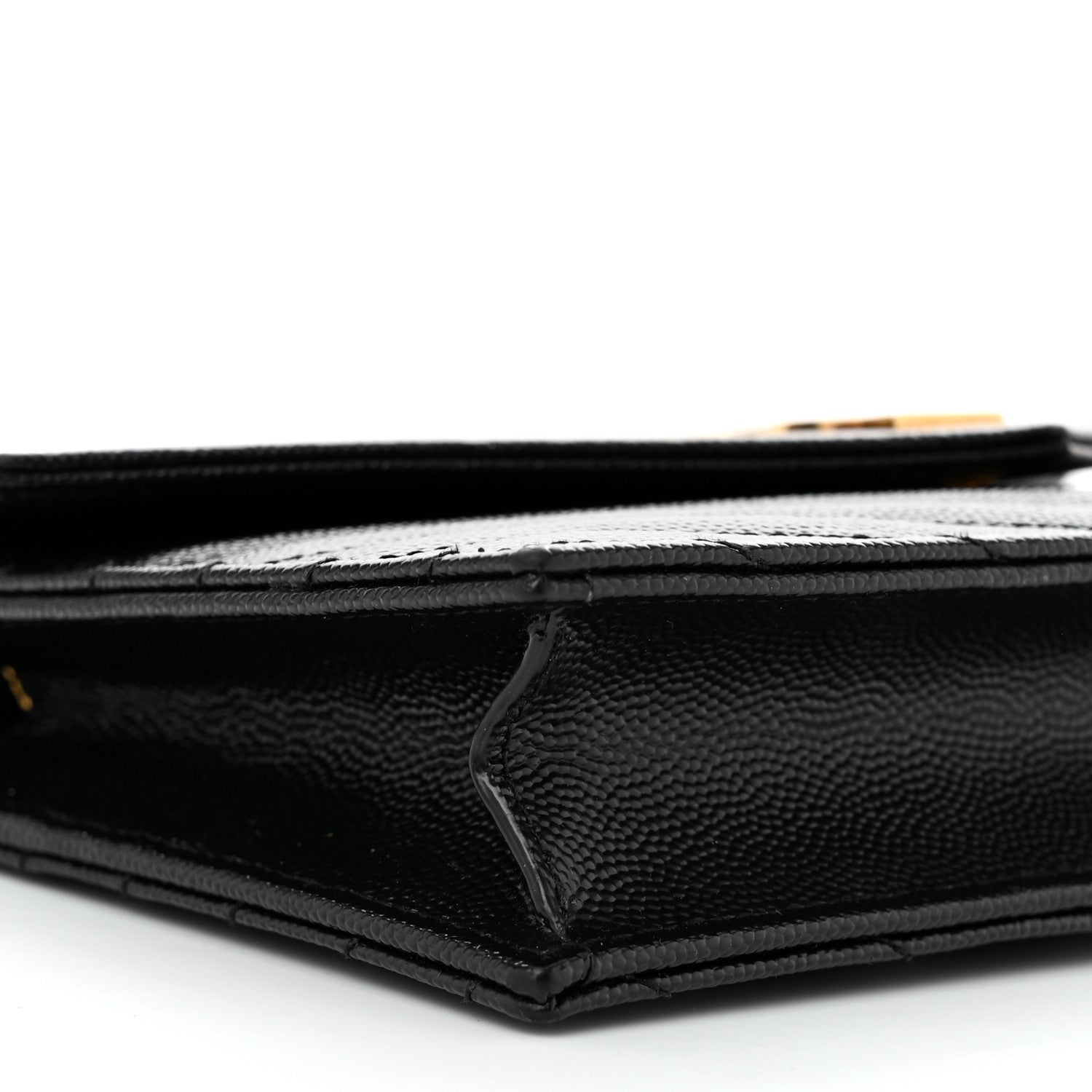 Saint Laurent Grain De Poudre Matelasse Chevron Monogram Envelope Chain Wallet Black 9 of 11