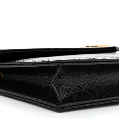 Saint Laurent Grain De Poudre Matelasse Chevron Monogram Envelope Chain Wallet Black 9 of 11