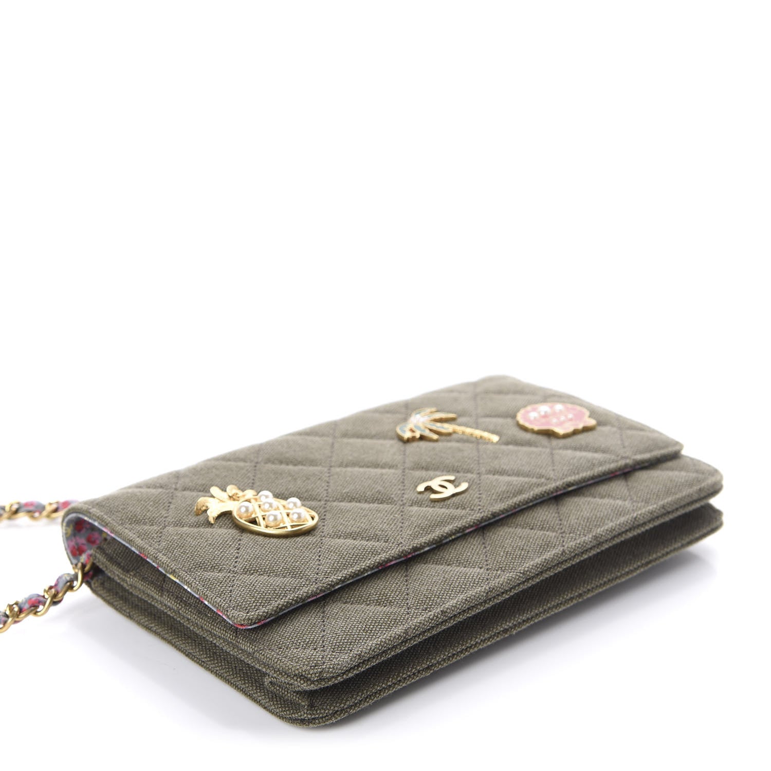 Chanel Canvas Quilted Coco Cuba Charms Wallet On Chain WOC Khaki 4 of 10