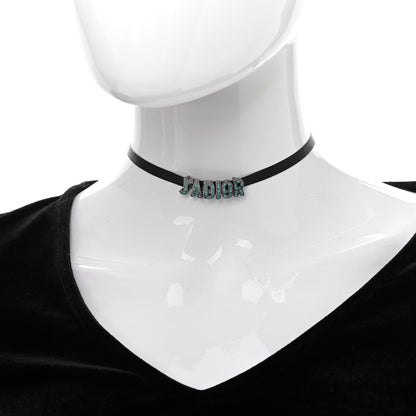 Christian Dior Grosgrain Ribbon Turquoise J'Adior Logo Choker Necklace Black 2 of 6