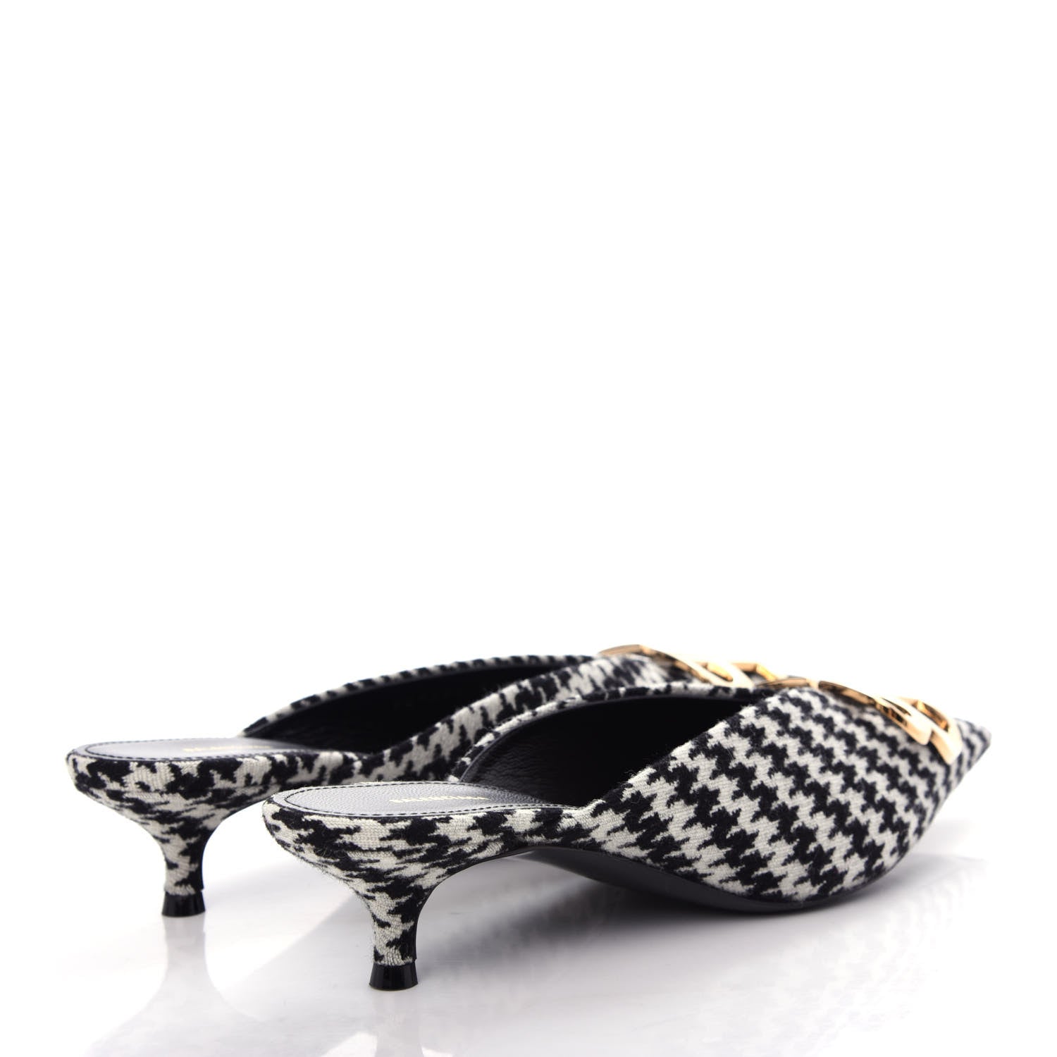 Balenciaga Stretch Tweed BB Houndstooth Pointed Toe Knife 40mm Mules 38 Black Ivory 4 of 12