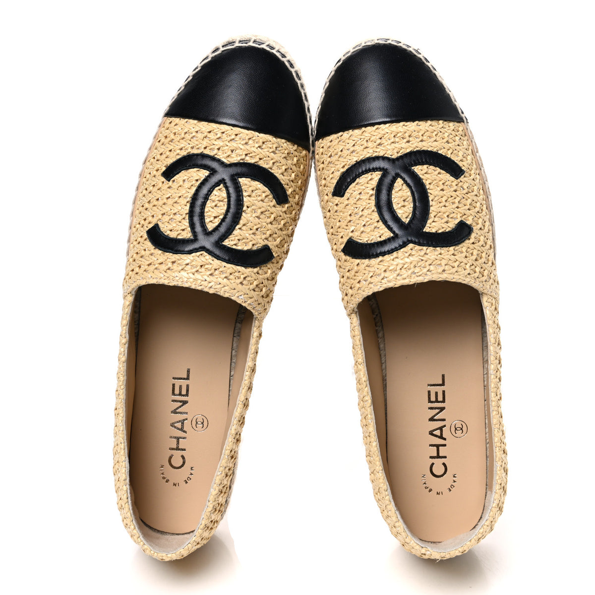 Chanel Braided Fabric Lambskin CC Espadrilles 42 Beige Black 2 of 11