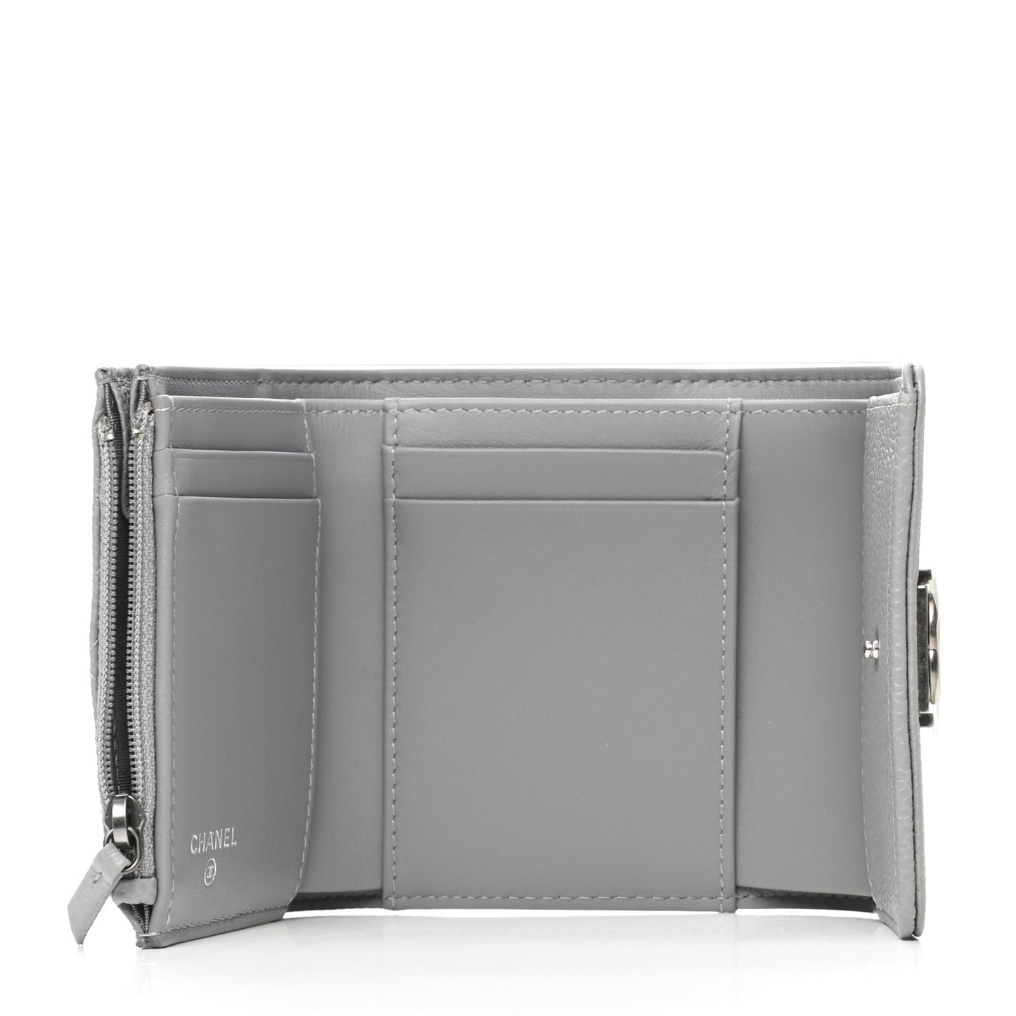 Caviar Chevron Quilted Boy Compact Wallet Grey