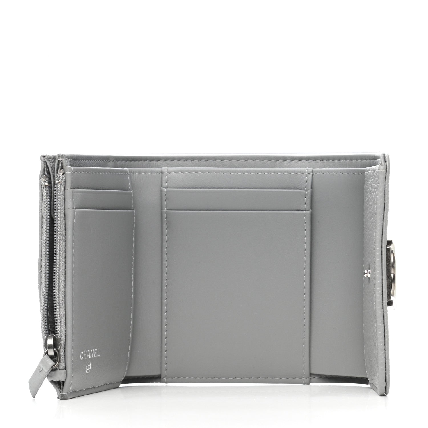 Chanel Caviar Chevron Quilted Boy Compact Wallet Grey 5 of 8