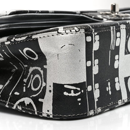 Chanel Lambskin Graffiti Printed Medium Double Flap Black Silver 9 of 10