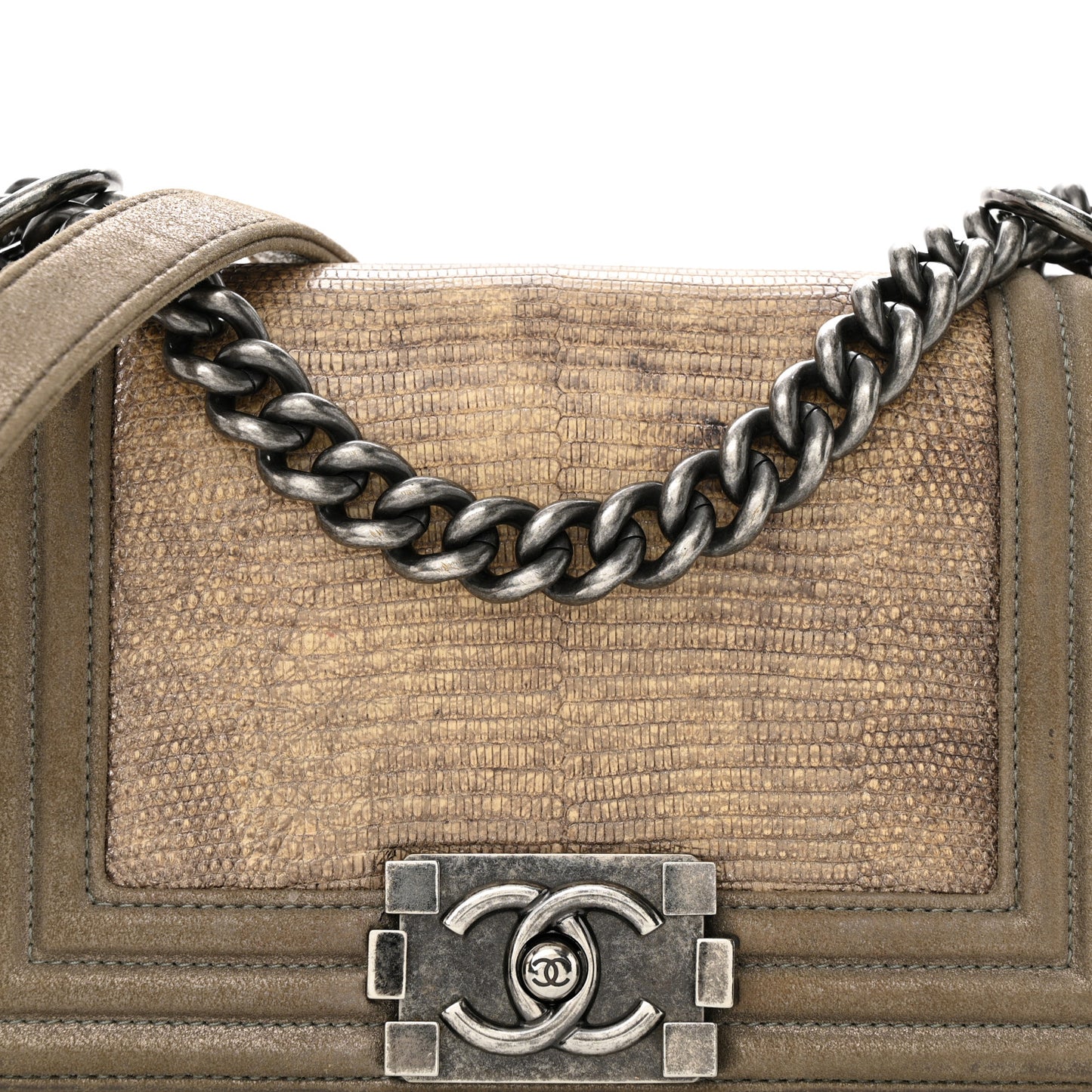 Metallic Lizard Iridescent Calfskin Small Boy Flap Grey