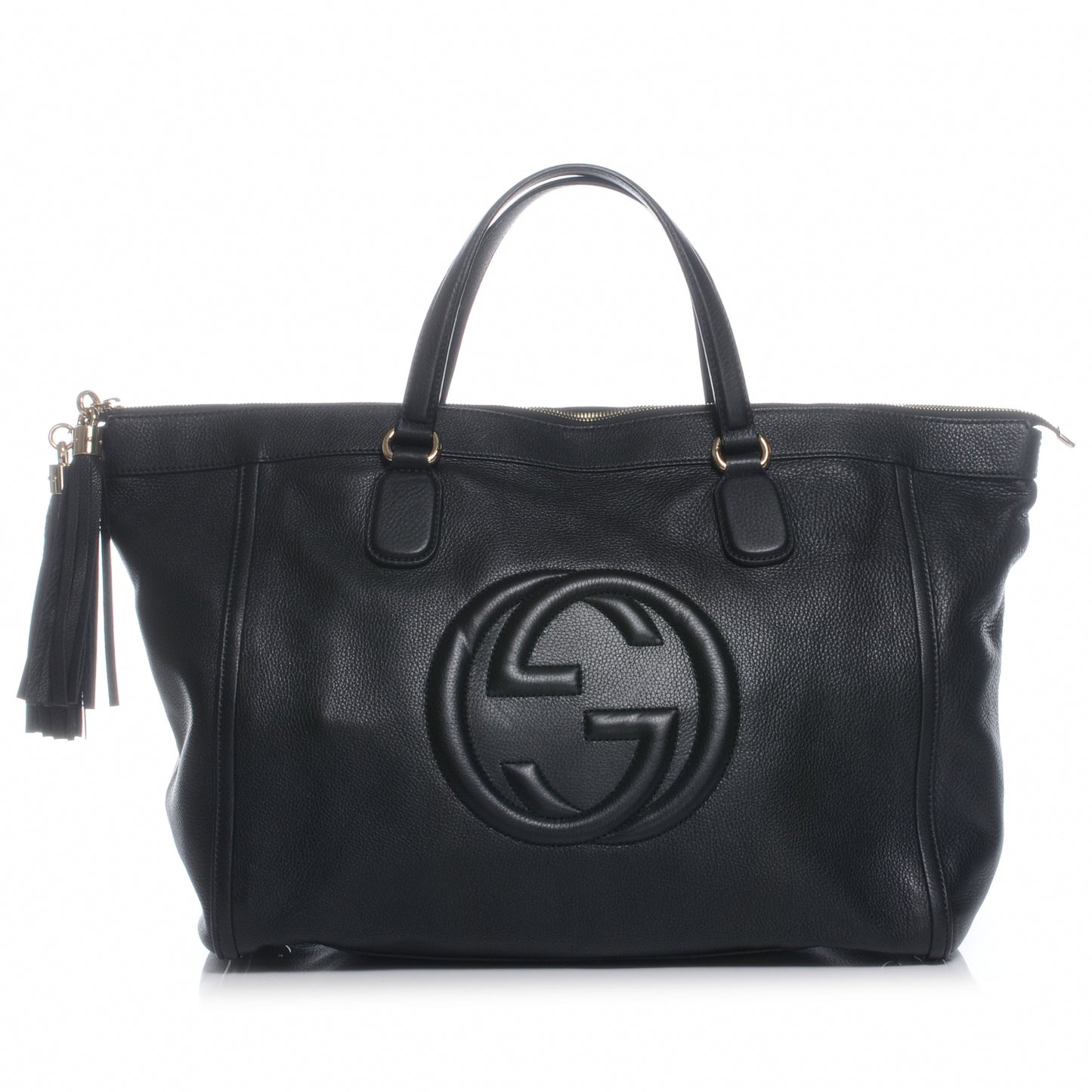 Pebbled Calfskin Large Soho Top Handle Bag Black
