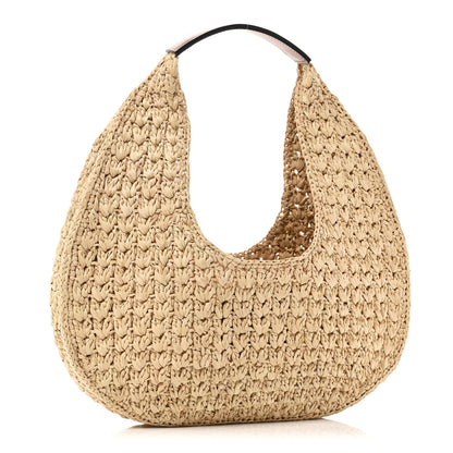 Celine Raffia Calfskin Triomphe Panier Hobo Bag Natural Tan 3 of 9