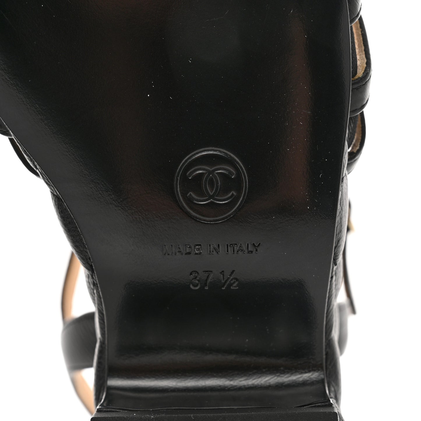 Grained Calfskin Quilted Wedge Sandals 37.5 Black