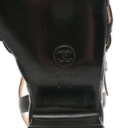 Chanel Grained Calfskin Quilted Wedge Sandals 37.5 Black 8 of 9