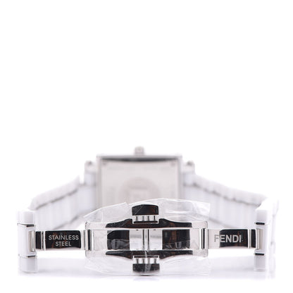 Fendi Stainless Steel Ceramic Diamond Bezel 30mm Quadro Quartz Watch White 6 of 7
