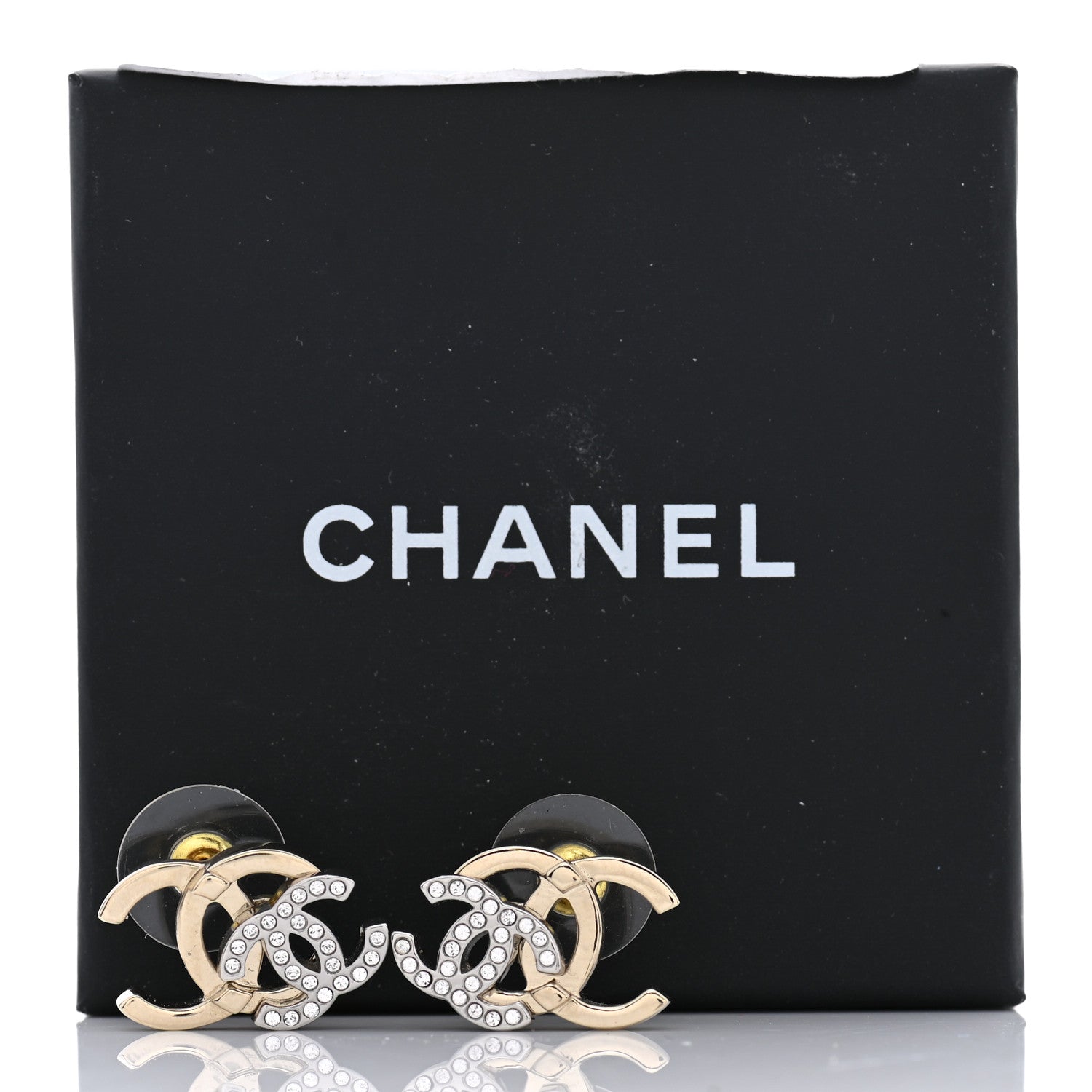 Chanel Crystal Double CC Earrings Gold Silver 5 of 5