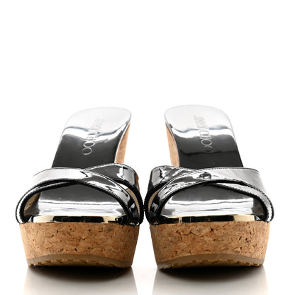 Jimmy Choo Patent Calfskin Perfume Cork Wedge Sandals 35.5 Black 3 of 8