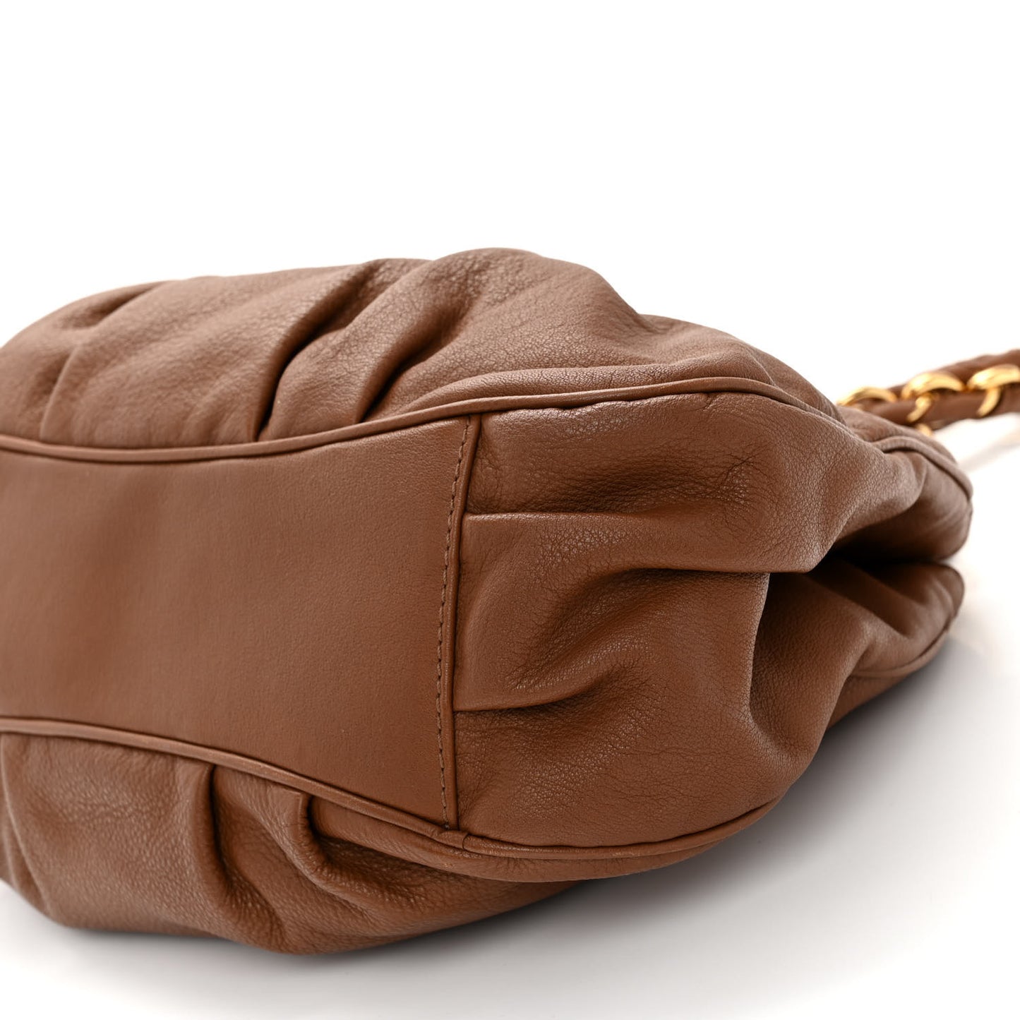 Crinkled Lambskin Small Mia Tote Camel