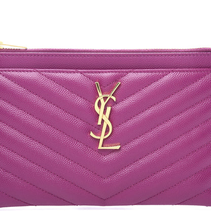 Saint Laurent Grain De Poudre Chevron Monogram Bill Pouch Dark Grape 9 of 10