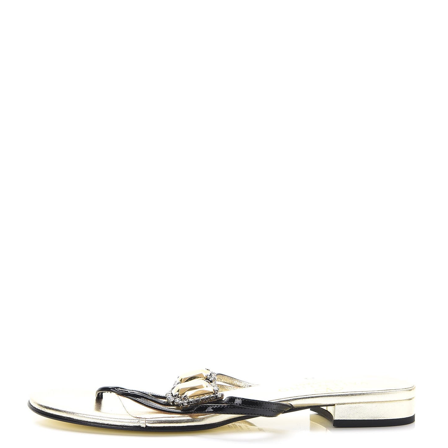 Patent Crystal Embellished Thong Sandals 38.5 Light Gold