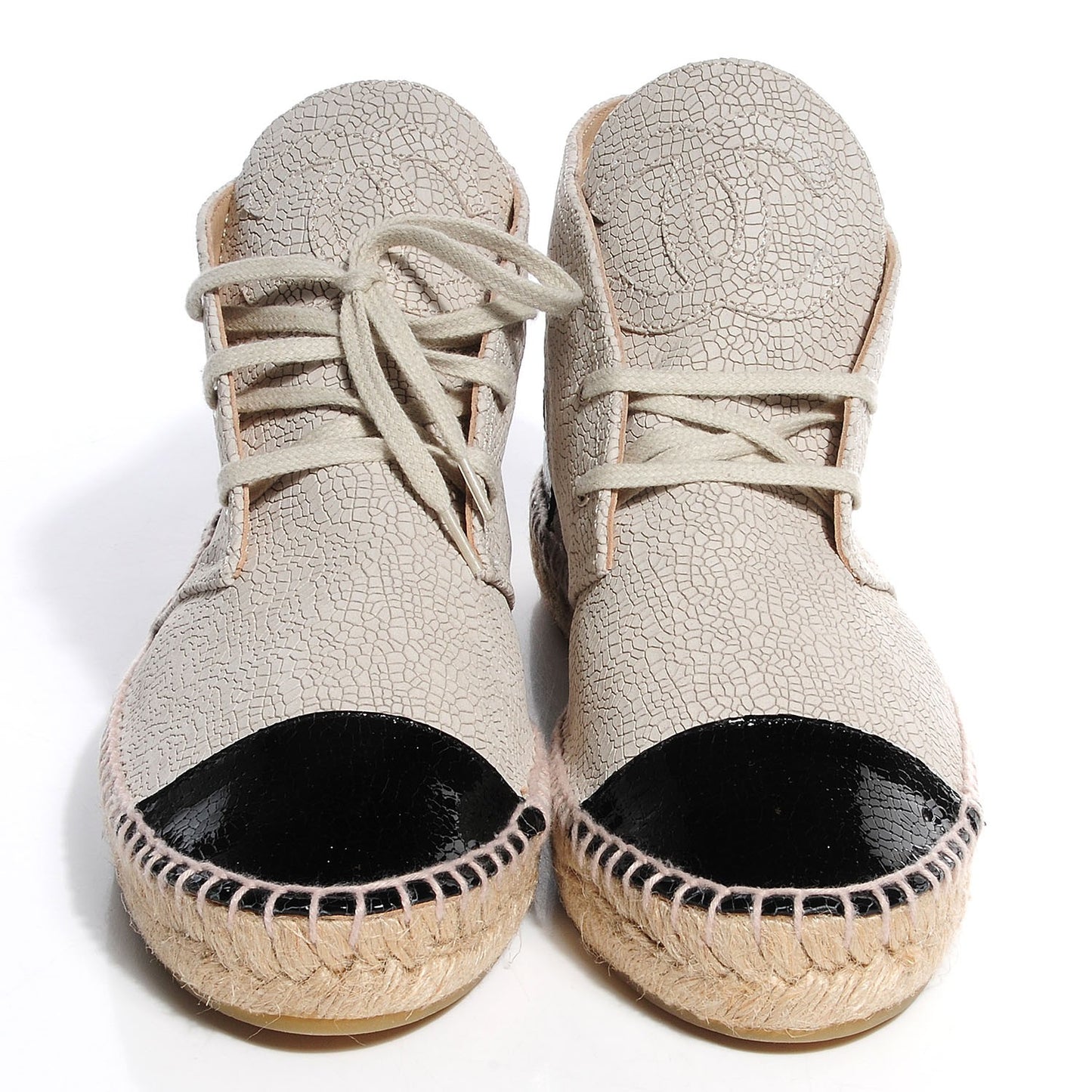 Crackled Calfskin High Top Espadrilles 41 Beige Black