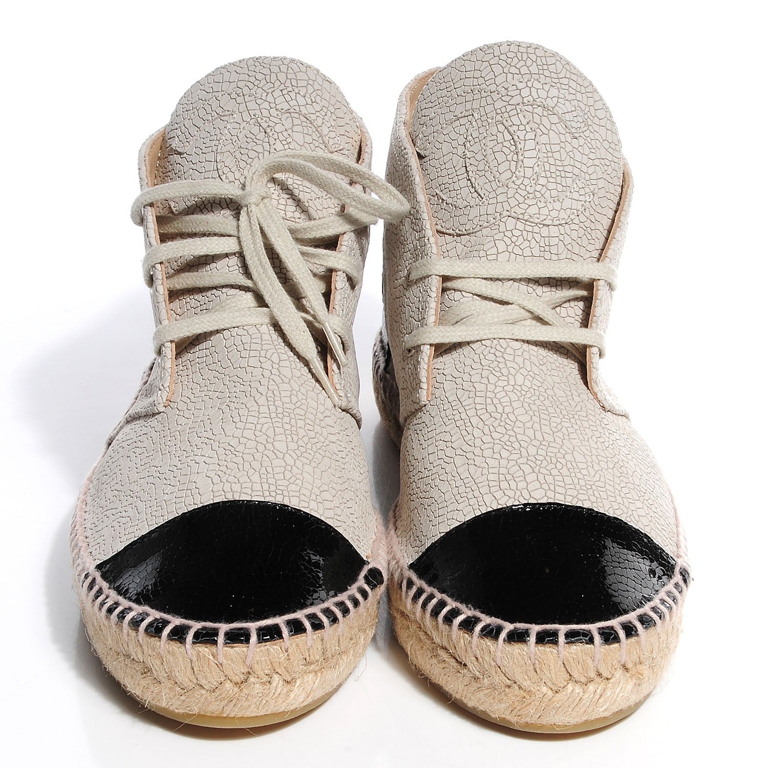 Chanel Crackled Calfskin High Top Espadrilles 41 Beige Black 2 of 8
