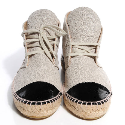 Chanel Crackled Calfskin High Top Espadrilles 41 Beige Black 2 of 8