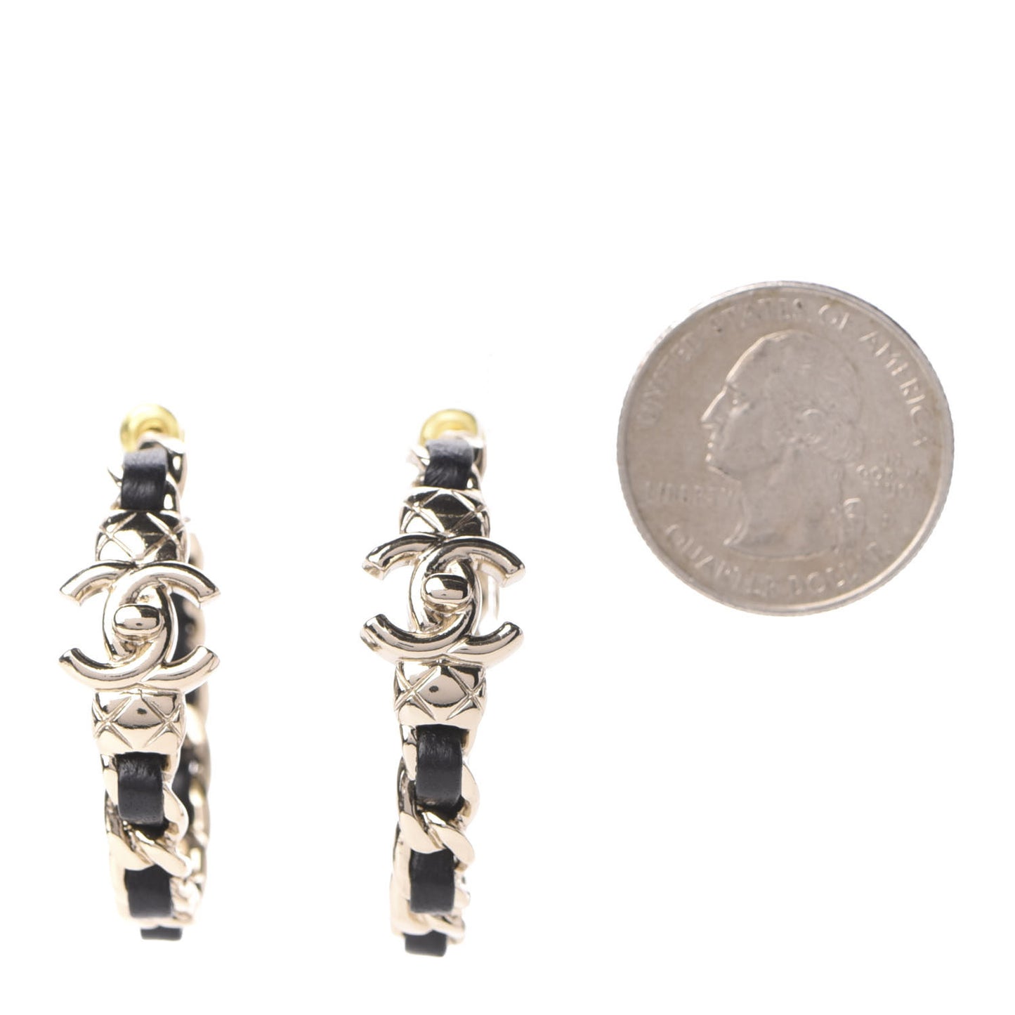 Lambskin CC Turnlock Chain Hoop Earrings Gold Black