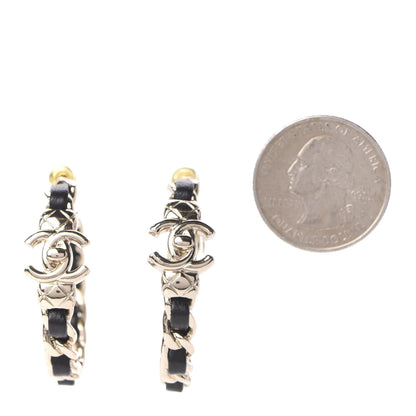 Chanel Lambskin CC Turnlock Chain Hoop Earrings Gold Black 2 of 4