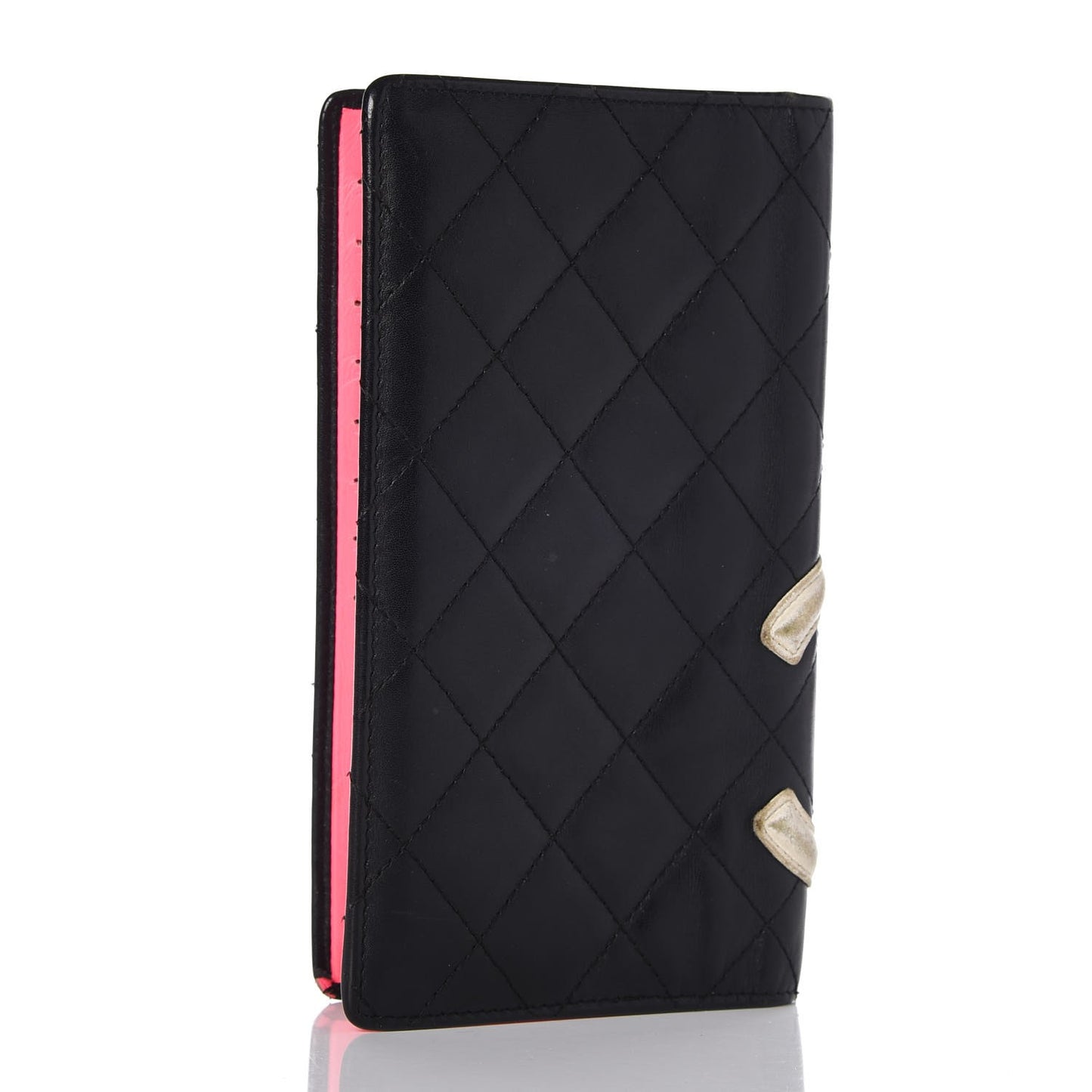 Calfskin Quilted Cambon Yen Wallet Black White