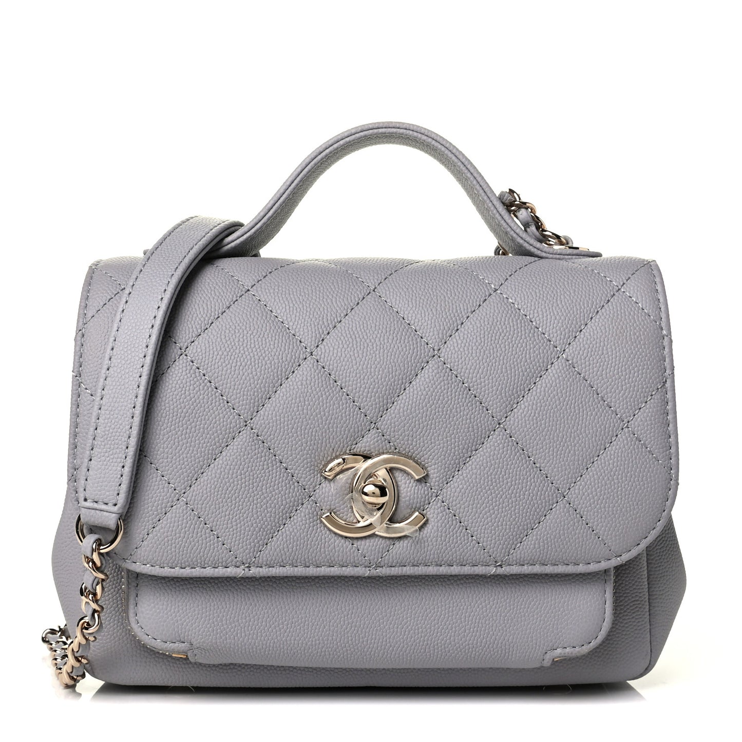 Caviar Quilted Small Business Affinity Flap Grey