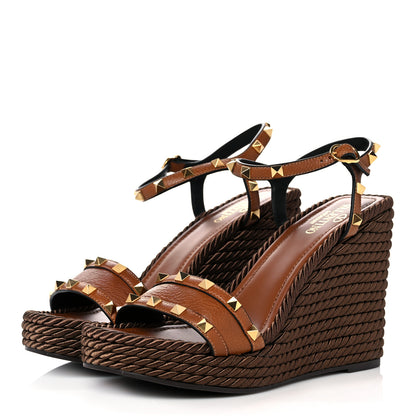 Valentino Garavani Calfskin Rockstud Torchon Espadrille 25/115mm Wedge Sandals 40 Cuoio 3 of 8