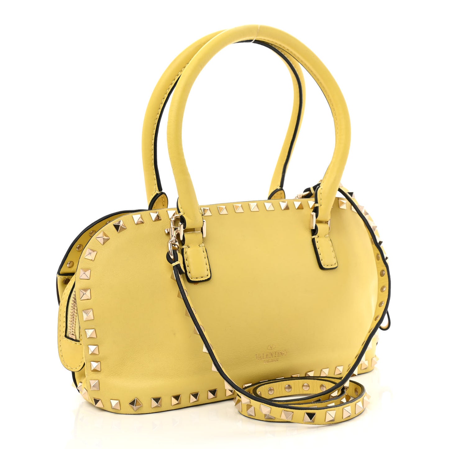Vitello Rockstud Double Top Handle Satchel Naples Yellow