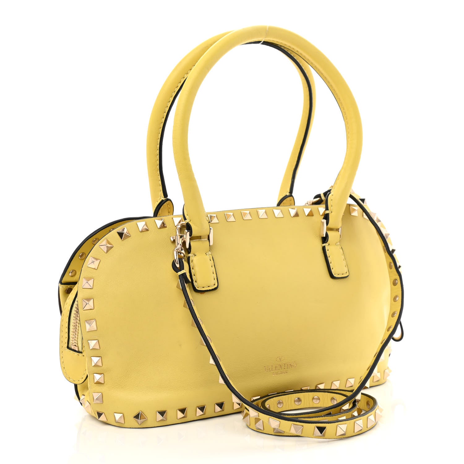 Valentino Garavani Vitello Rockstud Double Top Handle Satchel Naples Yellow 3 of 16