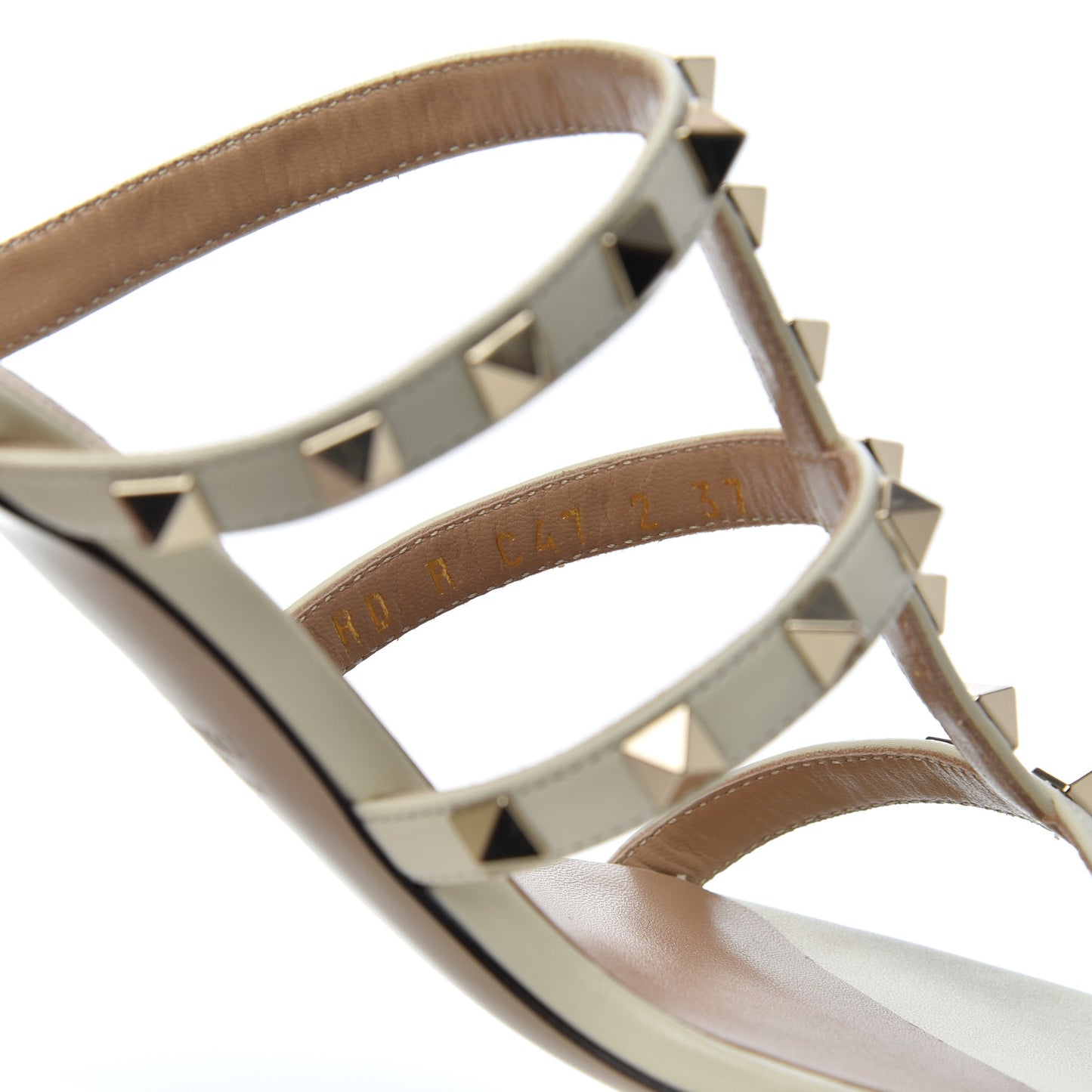 Calfskin Nappa Rockstud 60mm Caged Slide Sandals 37 Light Ivory