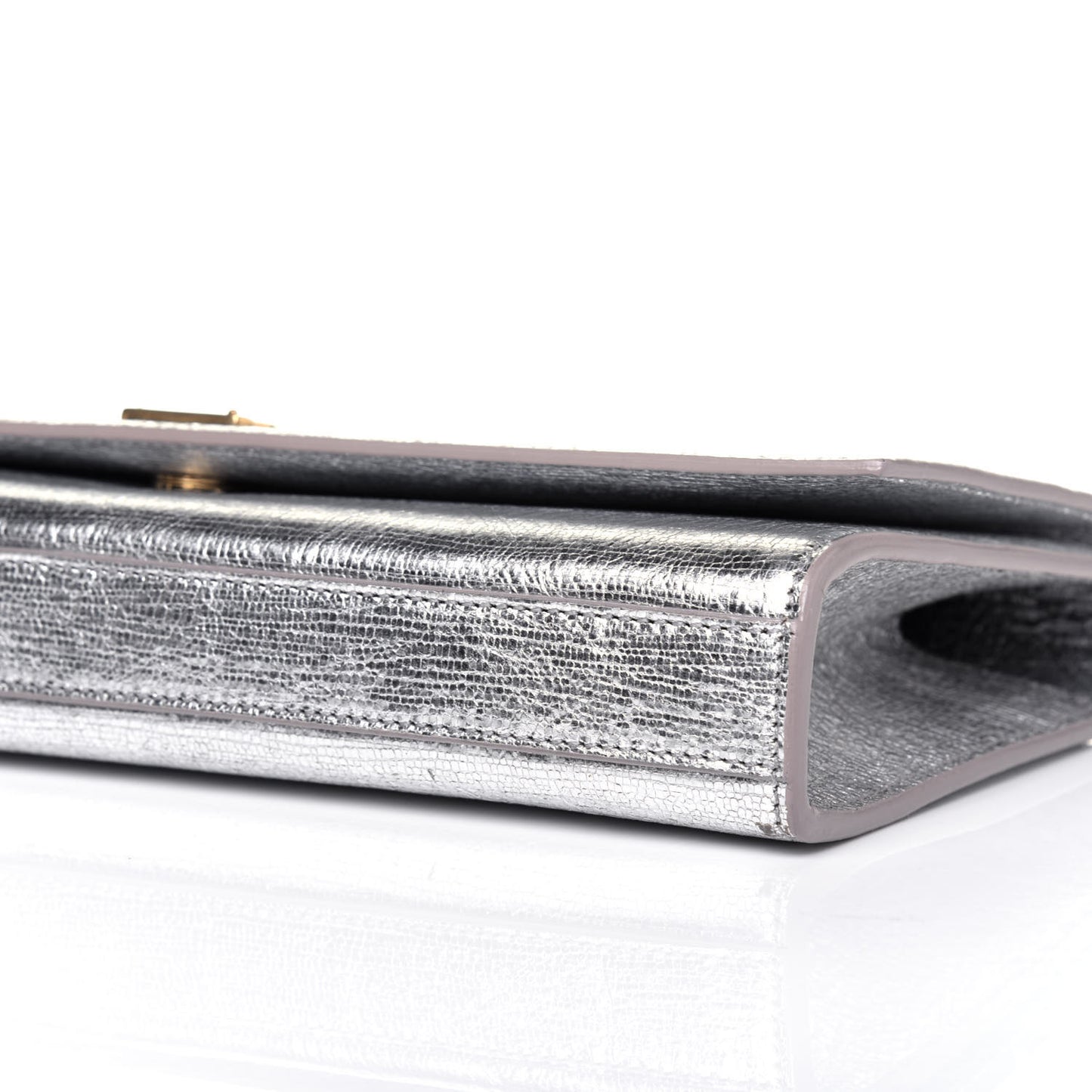 Textured Metallic Calfskin Classic Monogram Cassandre Clutch Silver