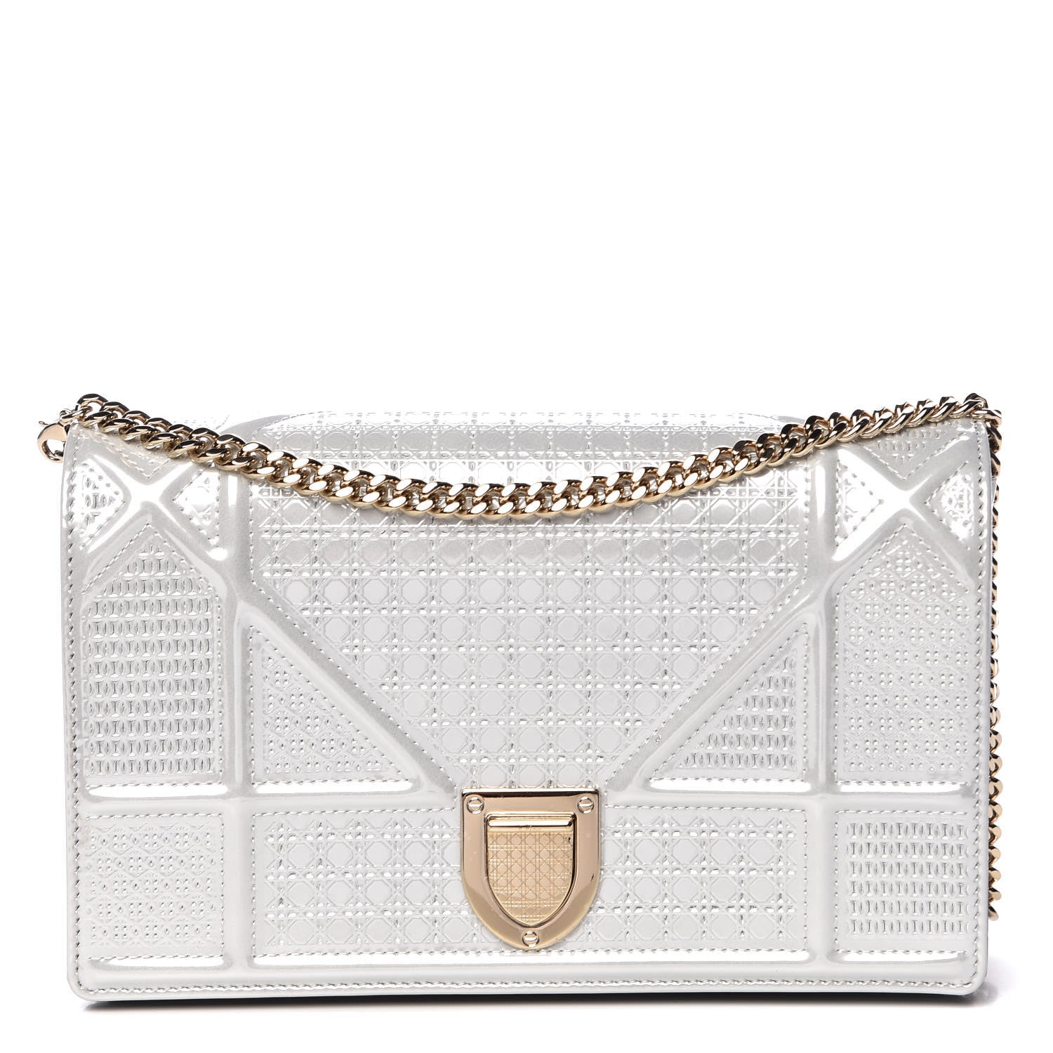 Christian Dior Patent Micro-Cannage Diorama Wallet on Chain Pouch White 1 of 10